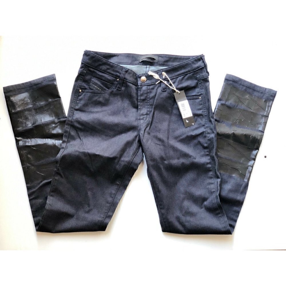 Diesel Black Gold Dark Navy Ceress Leather Jeans - Picture 1 of 12
